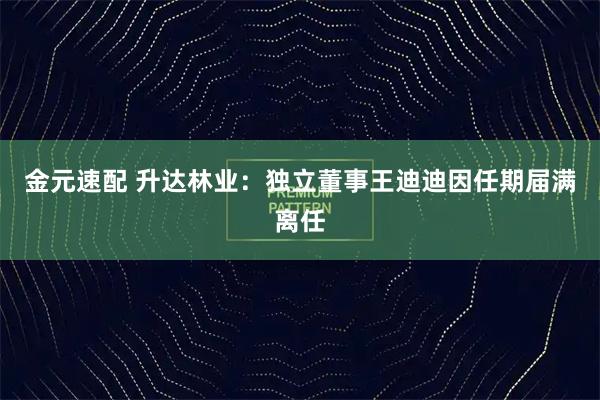 金元速配 升达林业：独立董事王迪迪因任期届满离任